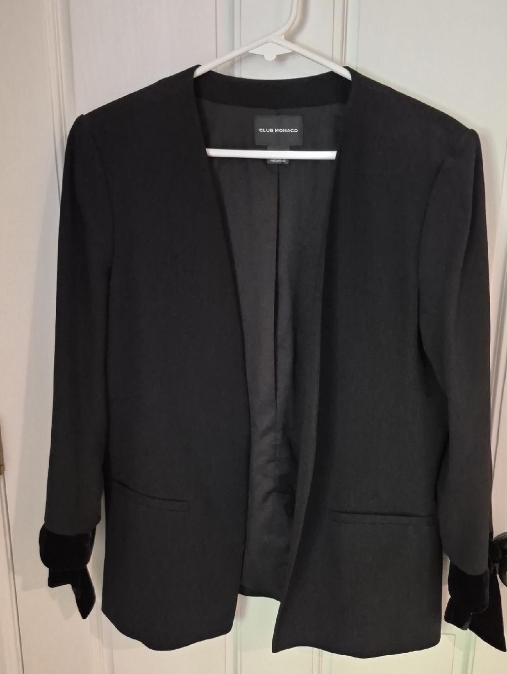 Club Monaco Black Collarless Open-Front Blazer